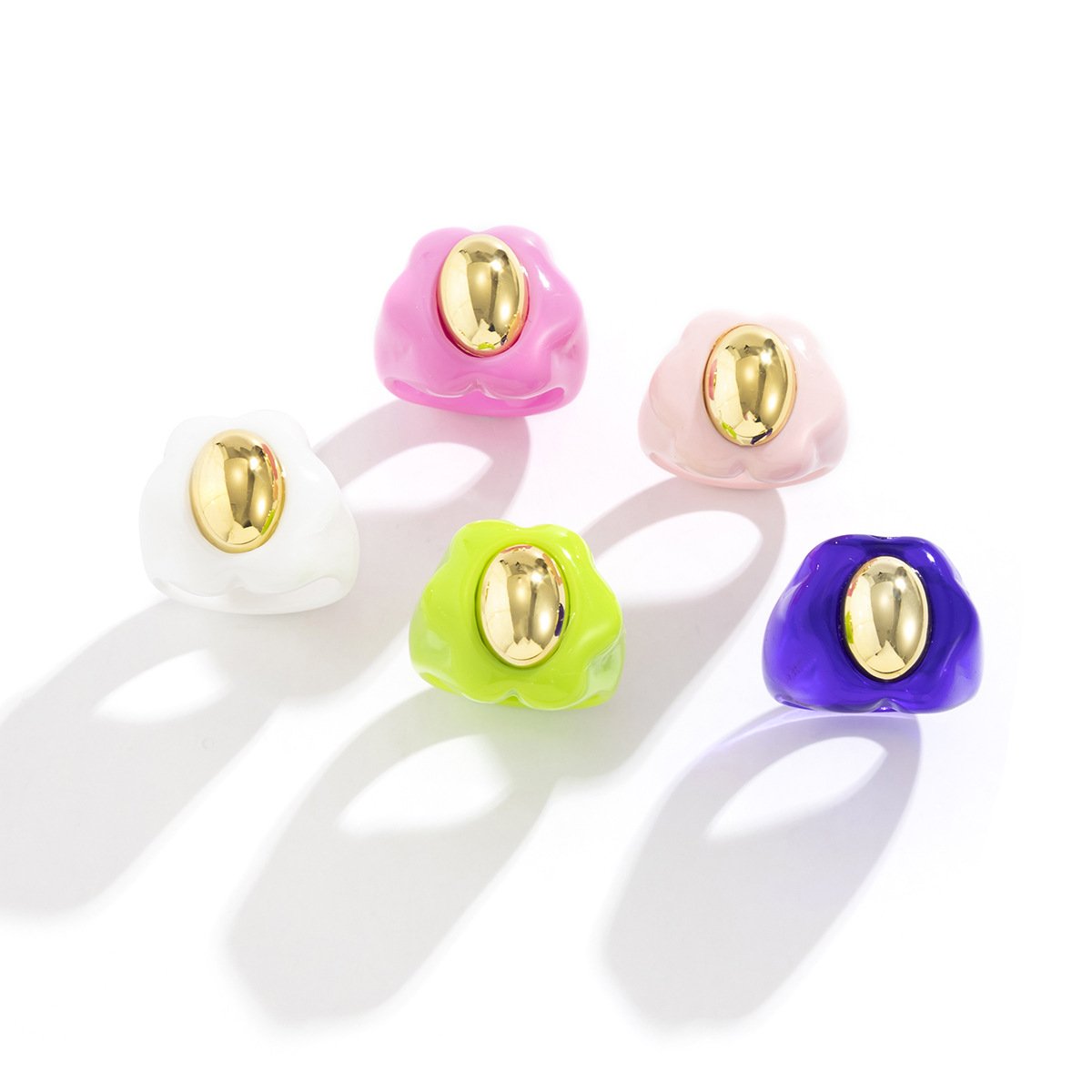 Jewelry Niche Candy Color Acrylic Flower Ring Simple Metal CCB Index Finger Ring Ring