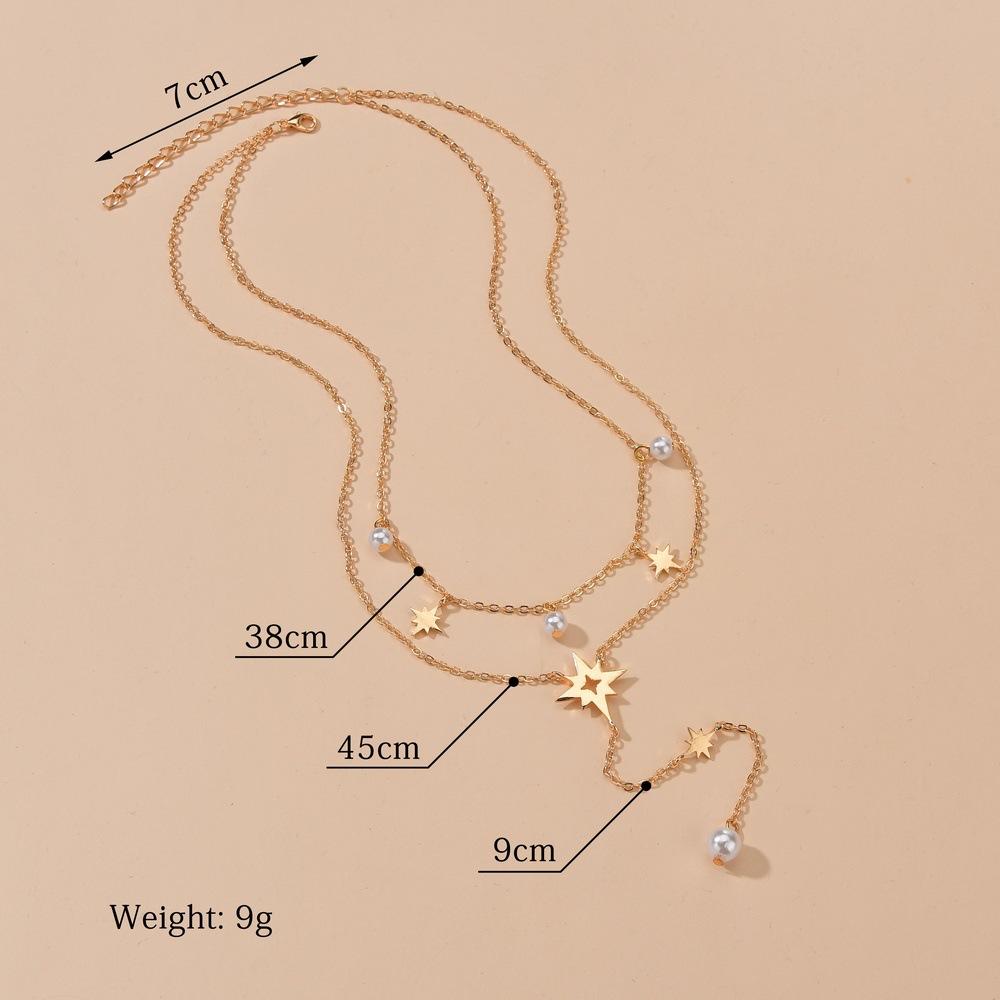 Fashion Hexagram Pendant Multilayer Necklace Simple Imitation Pearl Necklace Women Accessories