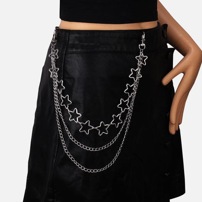 Fashion five-pointed star personality waist chain trend hip-hop metal pants chain multi-layer chain accessories