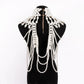 C419 Retro Exaggerated Heavy Industry Pearl Shawl Layered Tribal Hollow Weave Sexy Body Chain