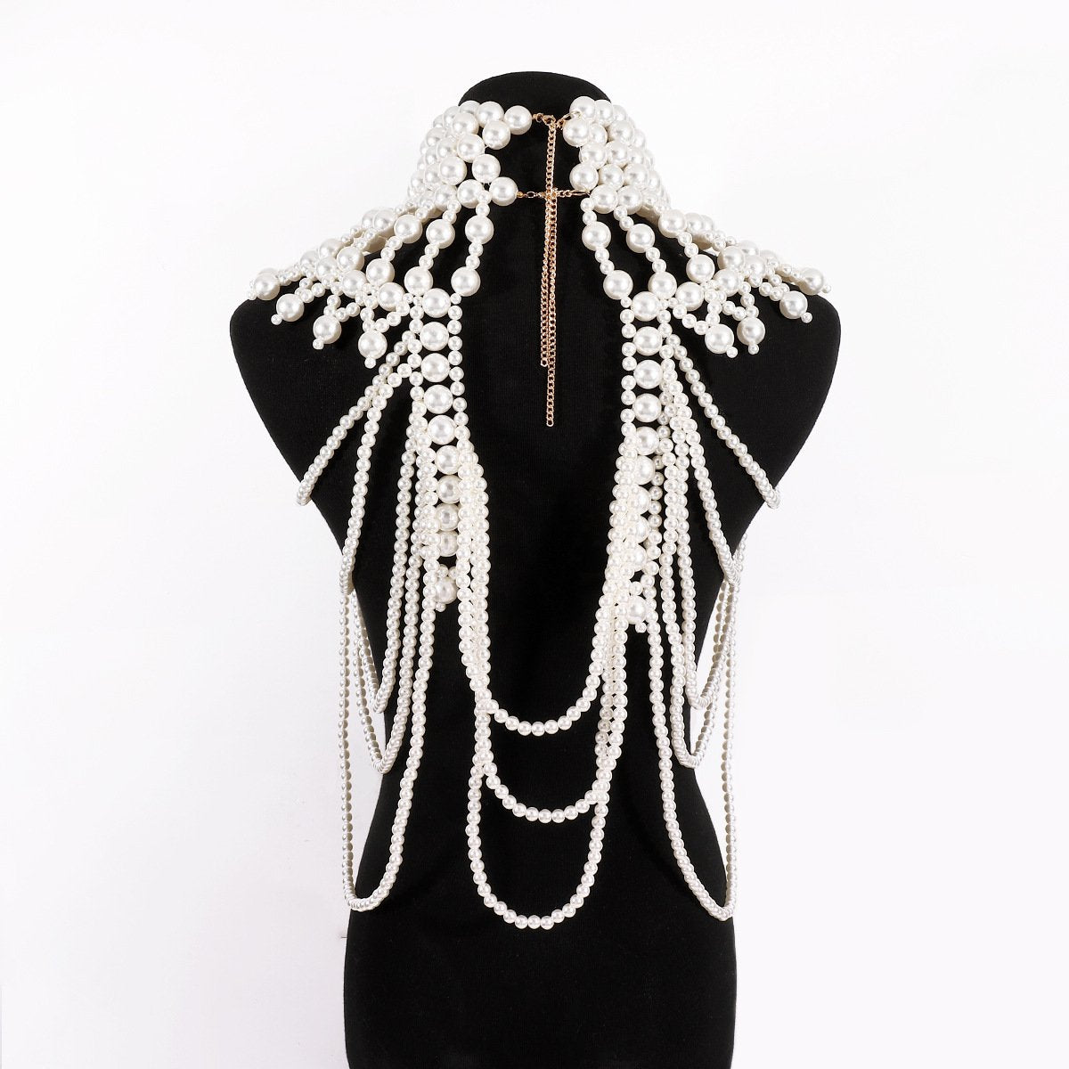 C419 Retro Exaggerated Heavy Industry Pearl Shawl Layered Tribal Hollow Weave Sexy Body Chain