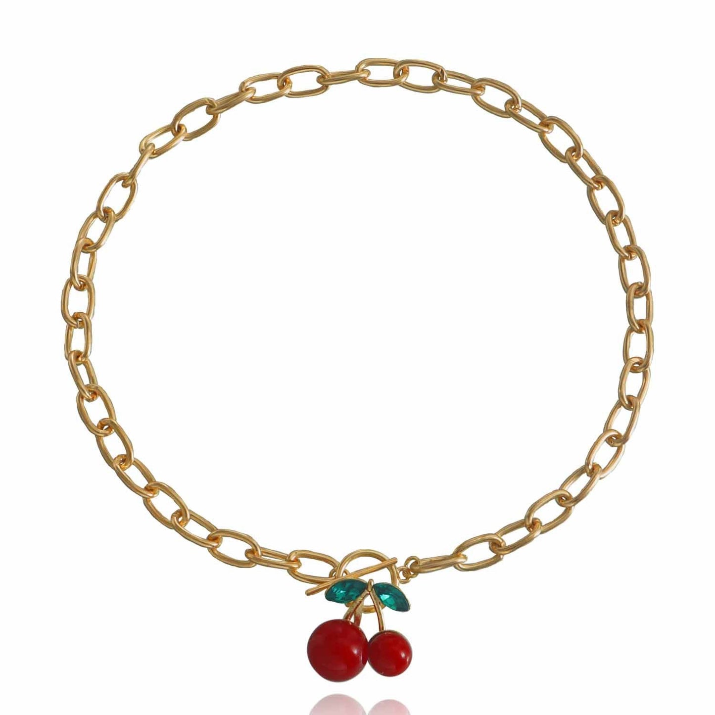 Jewelry y2k geometric exaggerated thick chain big red cherry pendant necklace female explosive necklace