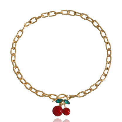 Jewelry y2k geometric exaggerated thick chain big red cherry pendant necklace female explosive necklace