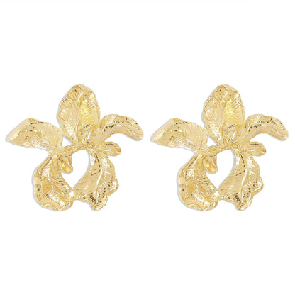E1863 Irregular Simple Metal Flower Earrings Temperament Elegant Literary Retro Design Earrings