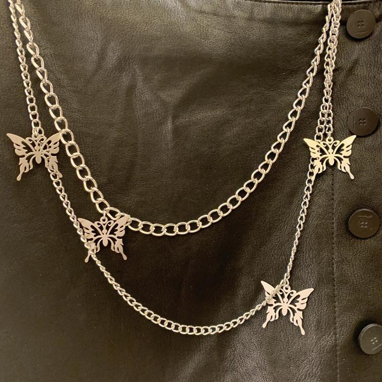 Harajuku homemade hip-hop retro double-layer butterfly pants chain men and women hanging chain decoration trousers waist chain key chain accessories