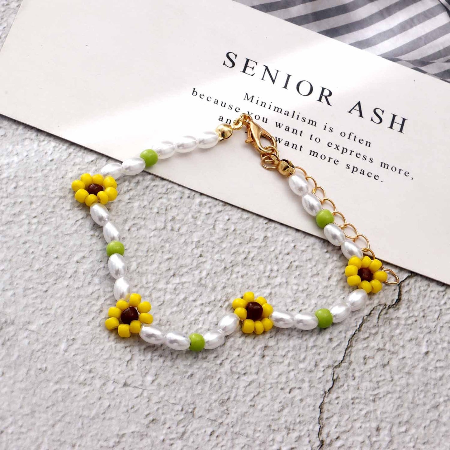 Jewelry Bohemia Colored Rice Beads Daisy Flower Imitation Pearl Bracelet Female Small Fresh Jewelry