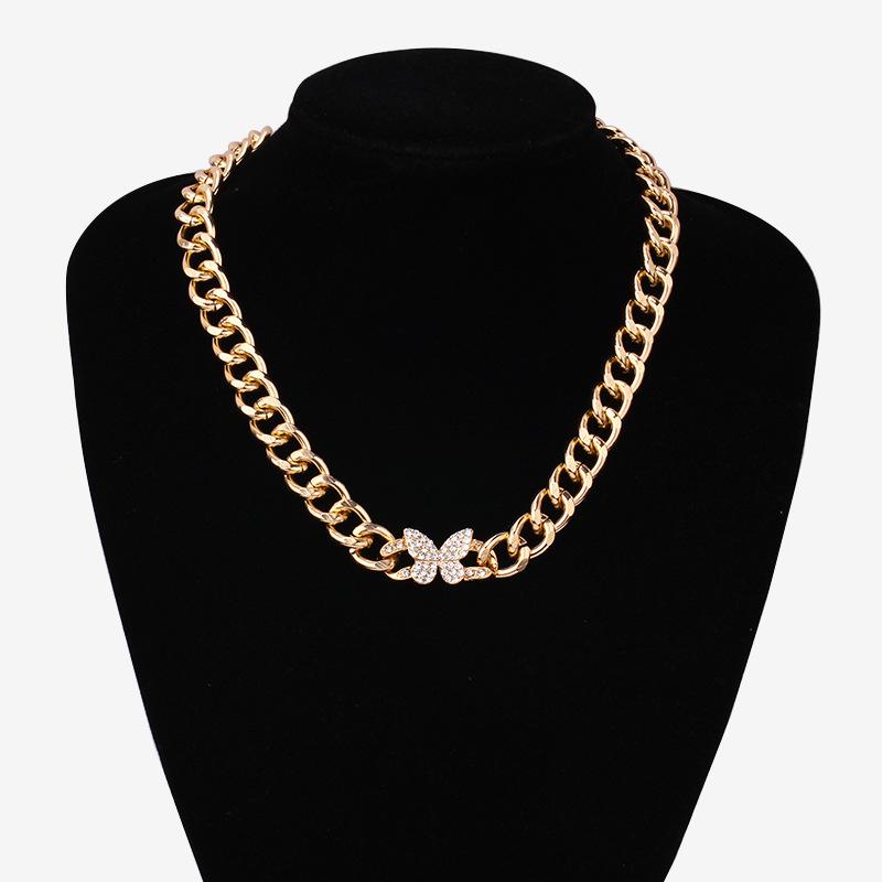Jewelry Creative Diamond Butterfly Simple Necklace Exaggerated Punk Metal Chain Versatile Necklace