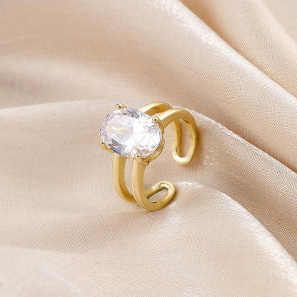 eaby oval large zircon copper micro-inlaid open ring exaggerated creative design versatile style ladies ring