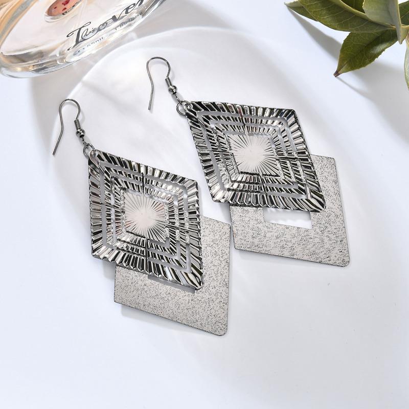 Hollow Out Multi-Level Rhombus Ladies Frosted Earrings Vintage Jewelry