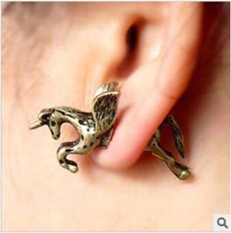 Fashion punk retro a horned animal horse piercing earrings personality Pegasus animal earrings jewelry