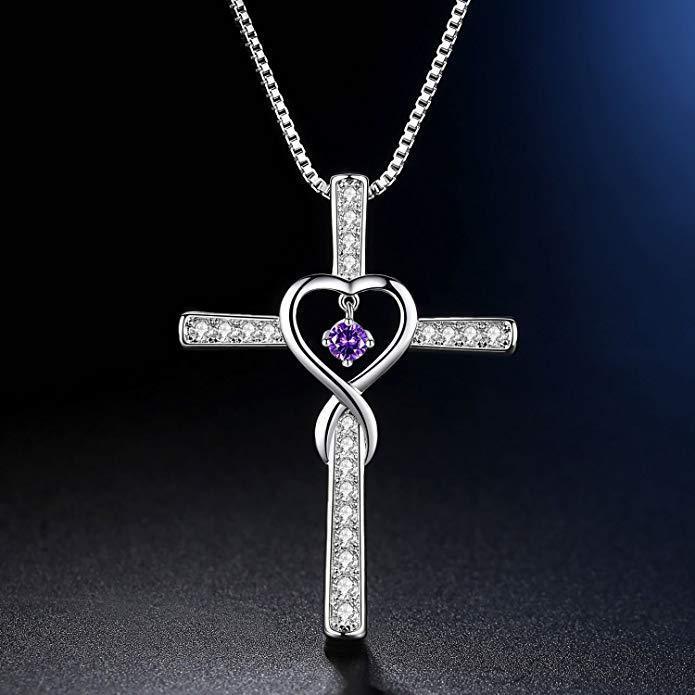 Fashion Cross Religious Belief Inlaid Zircon Pendant Necklace Heart Shape Necklace Jewelry