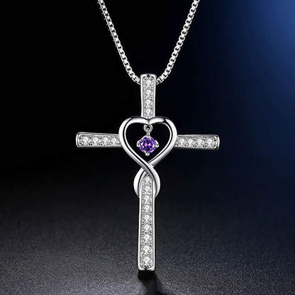 Fashion Cross Religious Belief Inlaid Zircon Pendant Necklace Heart Shape Necklace Jewelry