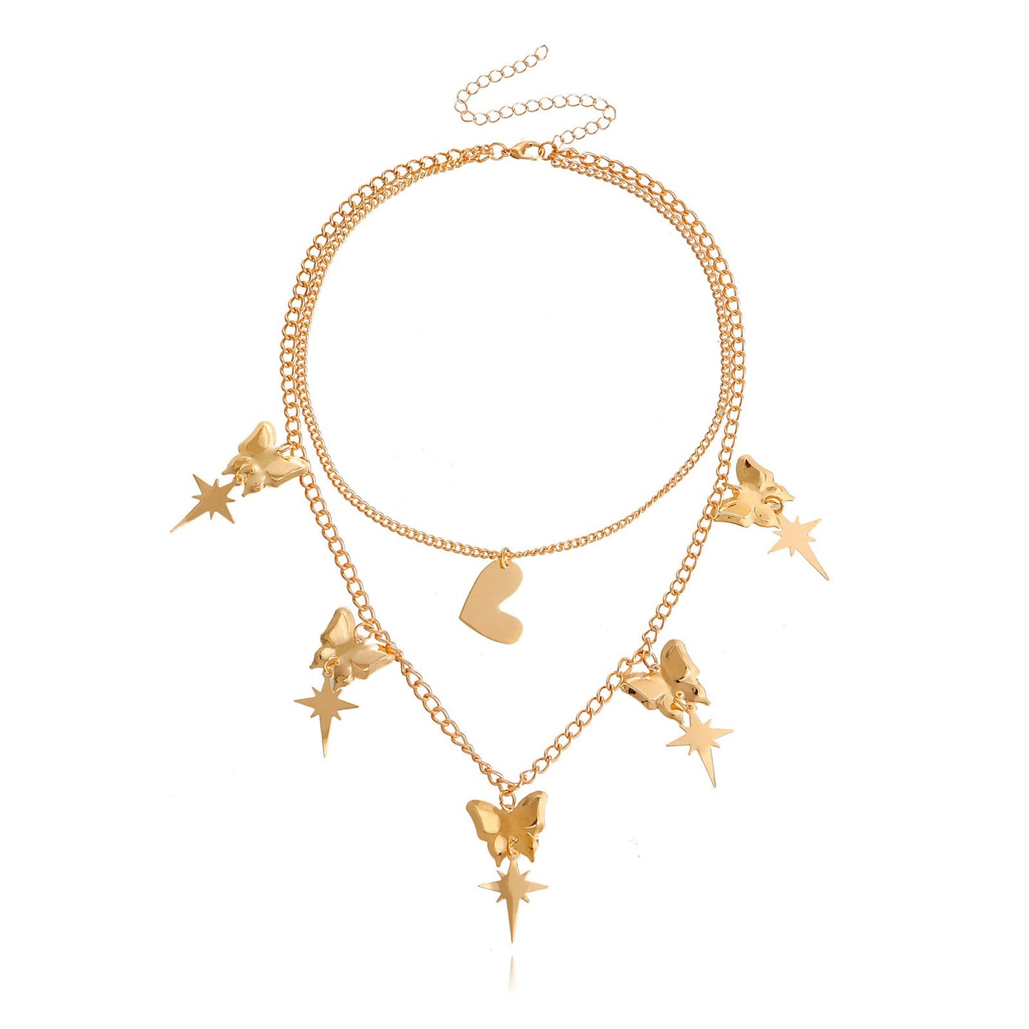 Jewelry Fashion Double Exaggerated Butterfly Heart Necklace Female Ins Cold Valentine's Day Necklace