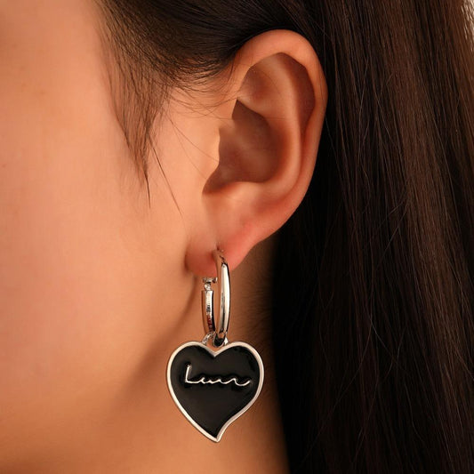 Ins cold black love letter earrings retro Hong Kong net red drop nectarine heart earrings earrings female minority