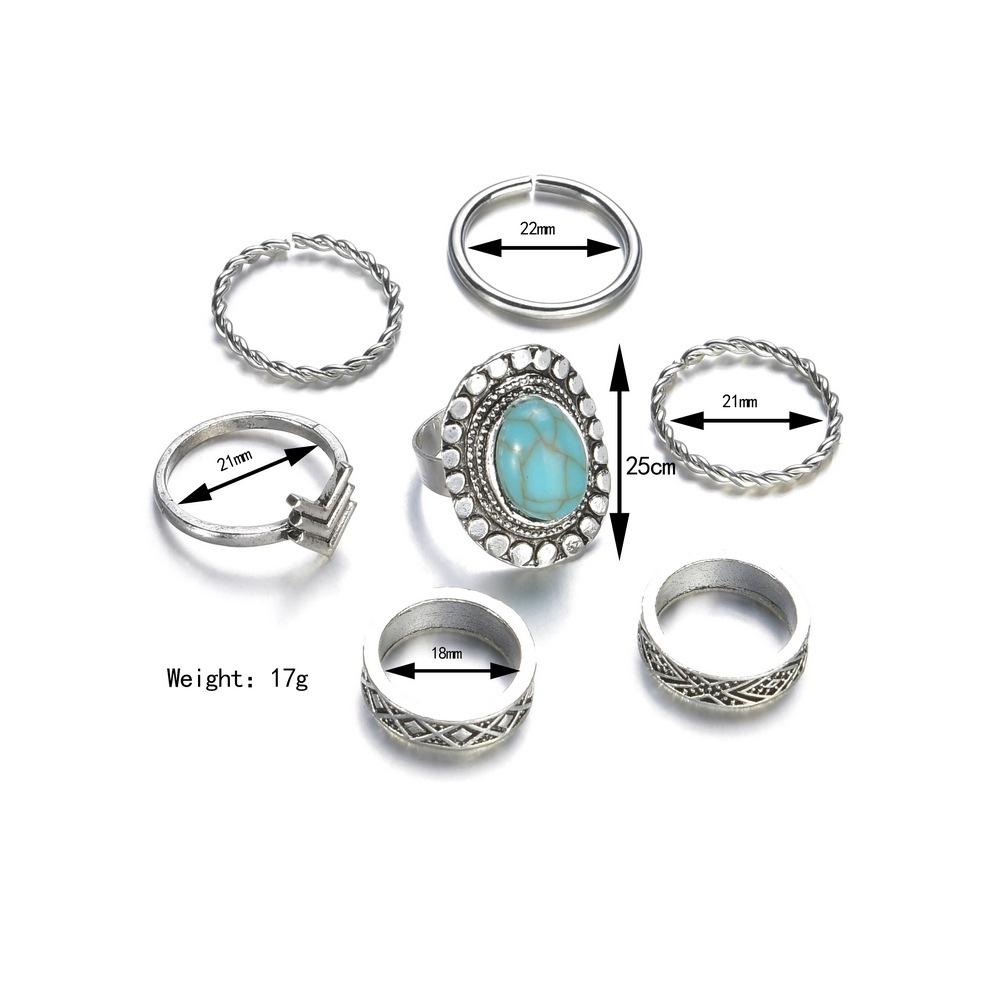 Vintage Ethnic Turquoise Ring Fashion Alloy Multi-Piece Knuckle Ring Finger Ring Accessories