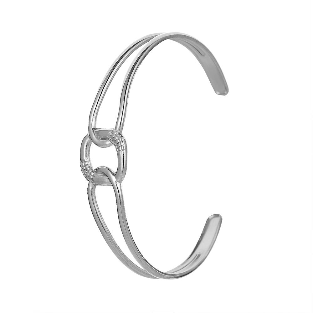 Stainless steel geometric inlaid open bracelet simple personality exquisite C-shaped titanium steel bracelet