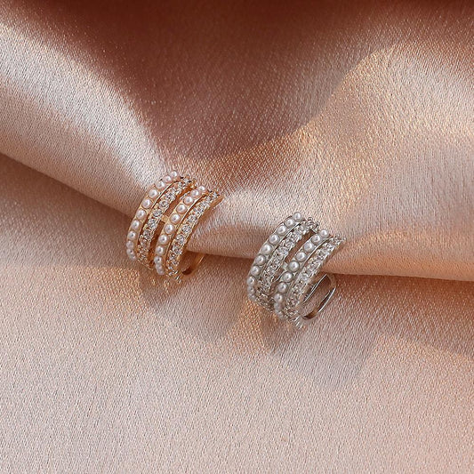 Niche zircon C-shaped ear bone clip design sense temperament multi-layer pearl no hole ear clip single French earrings