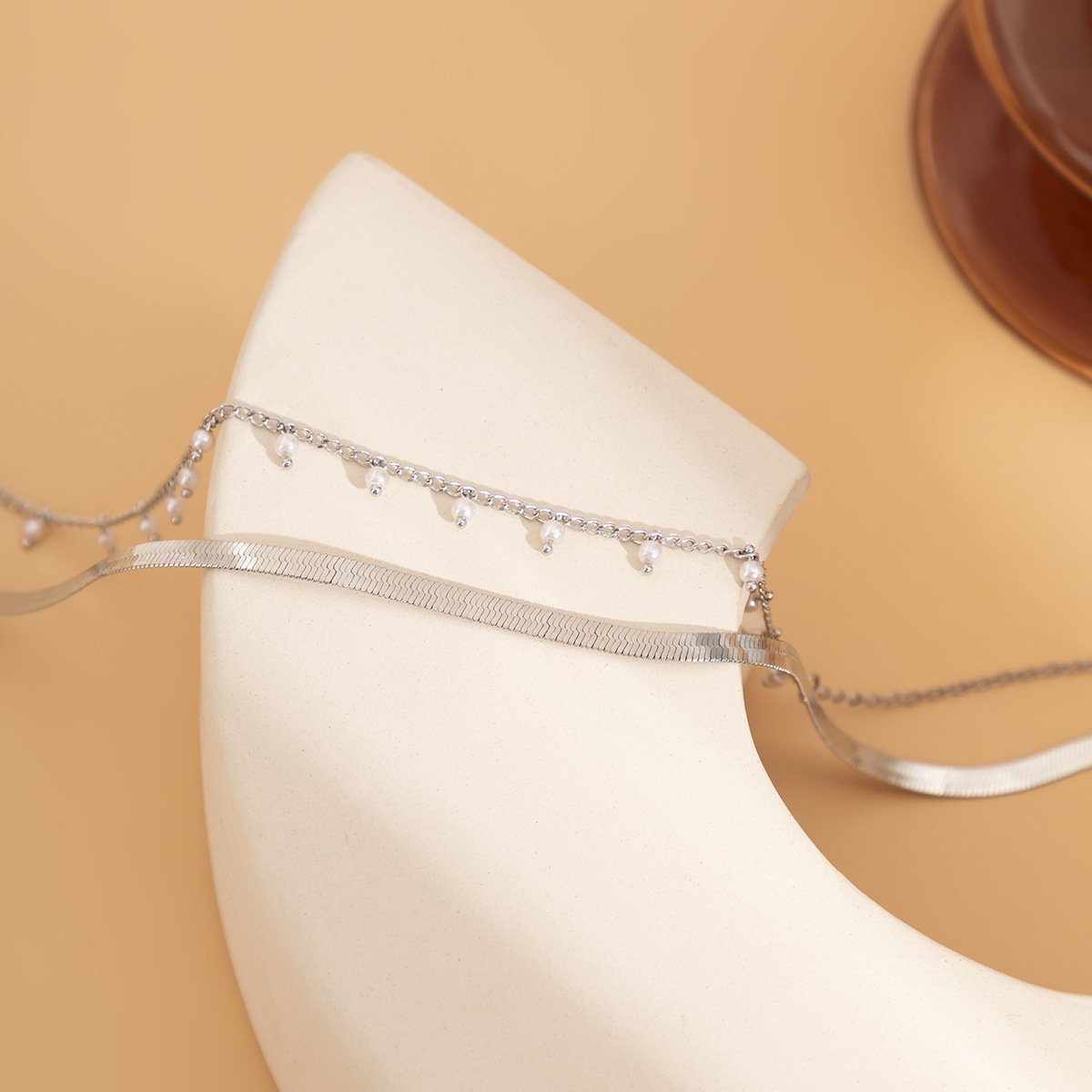 Jewelry cold snake bone chain necklace creative temperament imitation pearl tassel double layer necklace female
