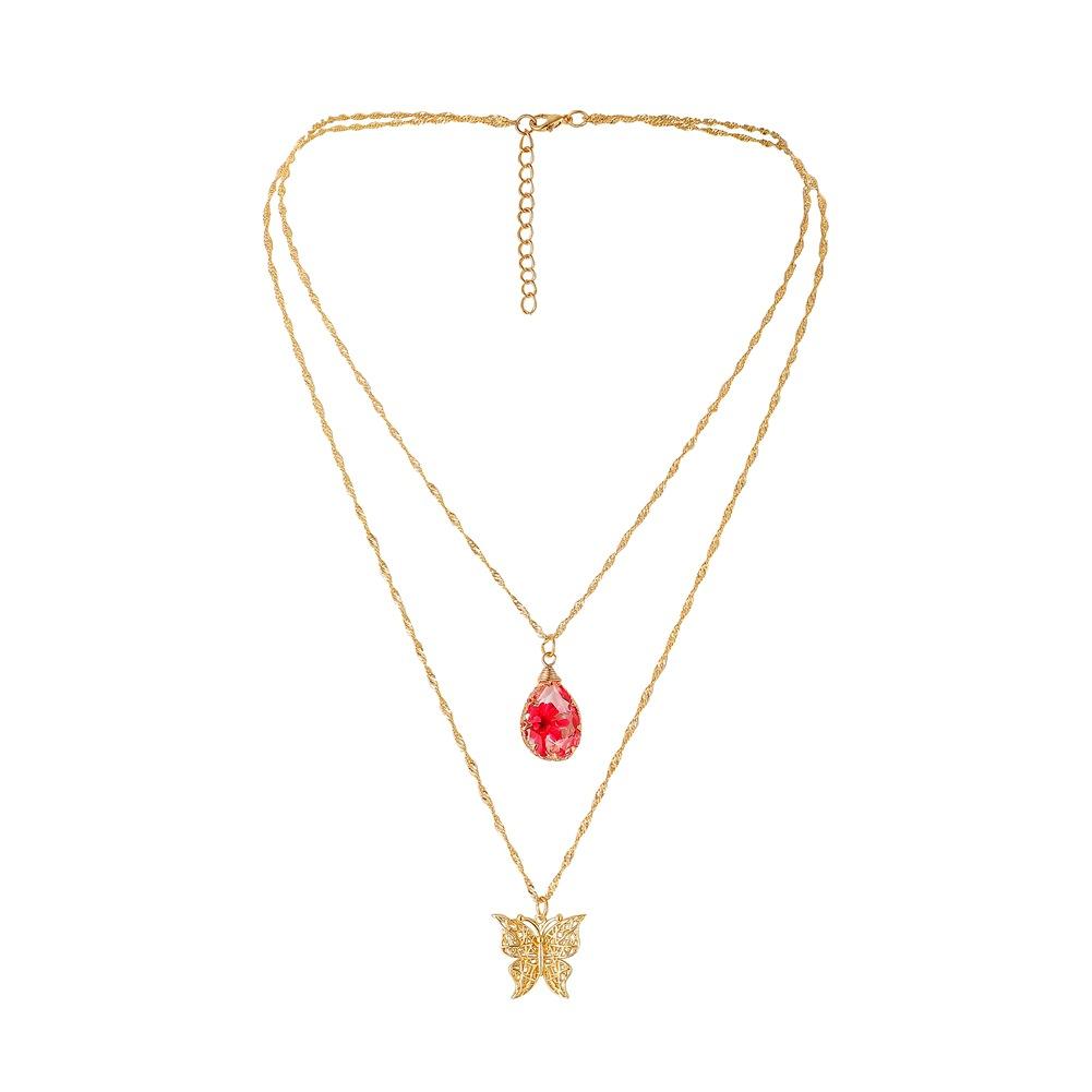 Fashion Water Drop Resin Transparent Crystal Dried Flower Pendant Super Fairy Hollow Butterfly Double Layer Clavicle Necklace For Women