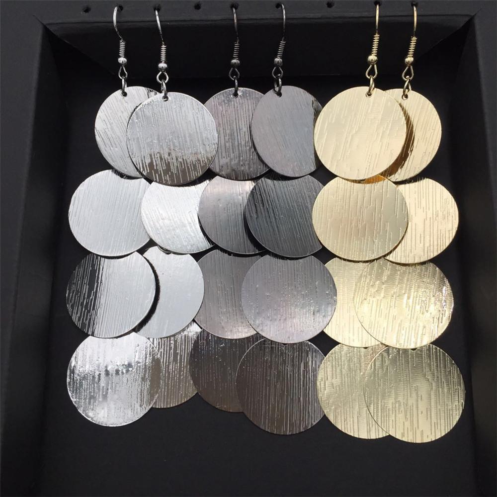 Long Metal Frosted Disc Earrings Fashion High Cool Ladies Earrings