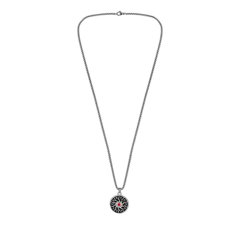 Hip-hop fashion personality trend stainless steel round plate sun god pendant titanium steel rock hiphop men's necklace
