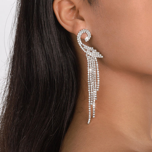 E1563 Jewelry Geometric Symmetry Tassel Rhinestone Earrings Niche Design Sense Fashion Earrings Women