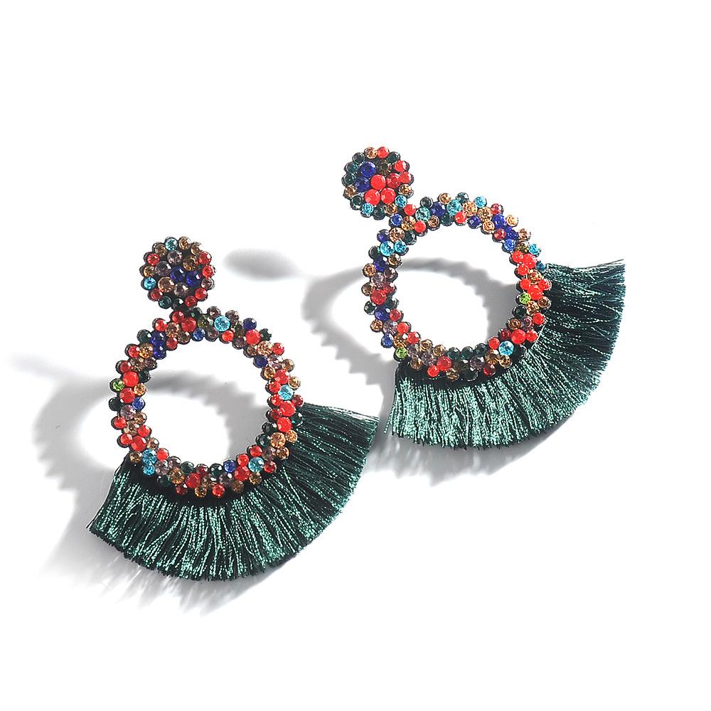 Rhinestone Tassel Earrings Female Exaggerated Color Geometric Large Earrings Personality Bohemian Earrings