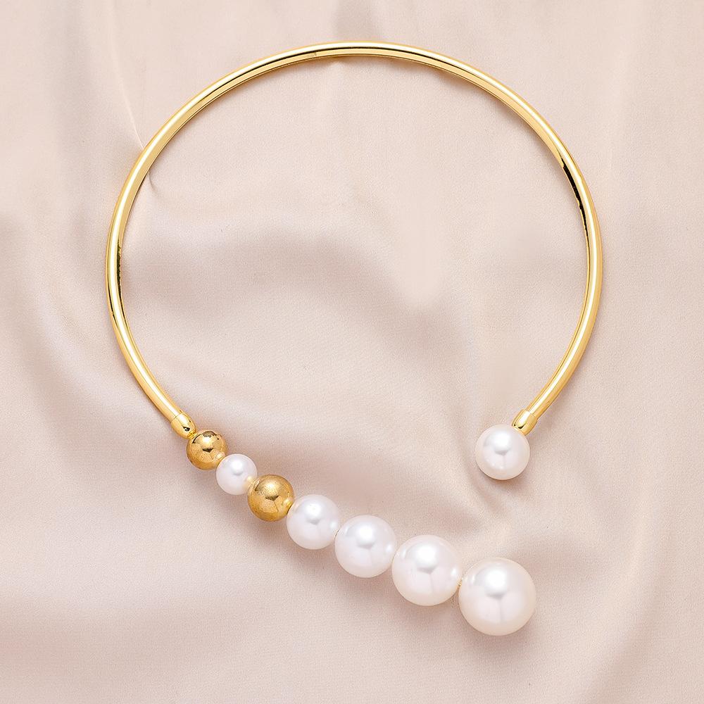 Exaggerated Fashion Pearl Necklace Simple Versatile Small Gold Bead Open Necklace Exquisite Clavicle Chain Jewelry Female