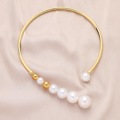 Exaggerated Fashion Pearl Necklace Simple Versatile Small Gold Bead Open Necklace Exquisite Clavicle Chain Jewelry Female