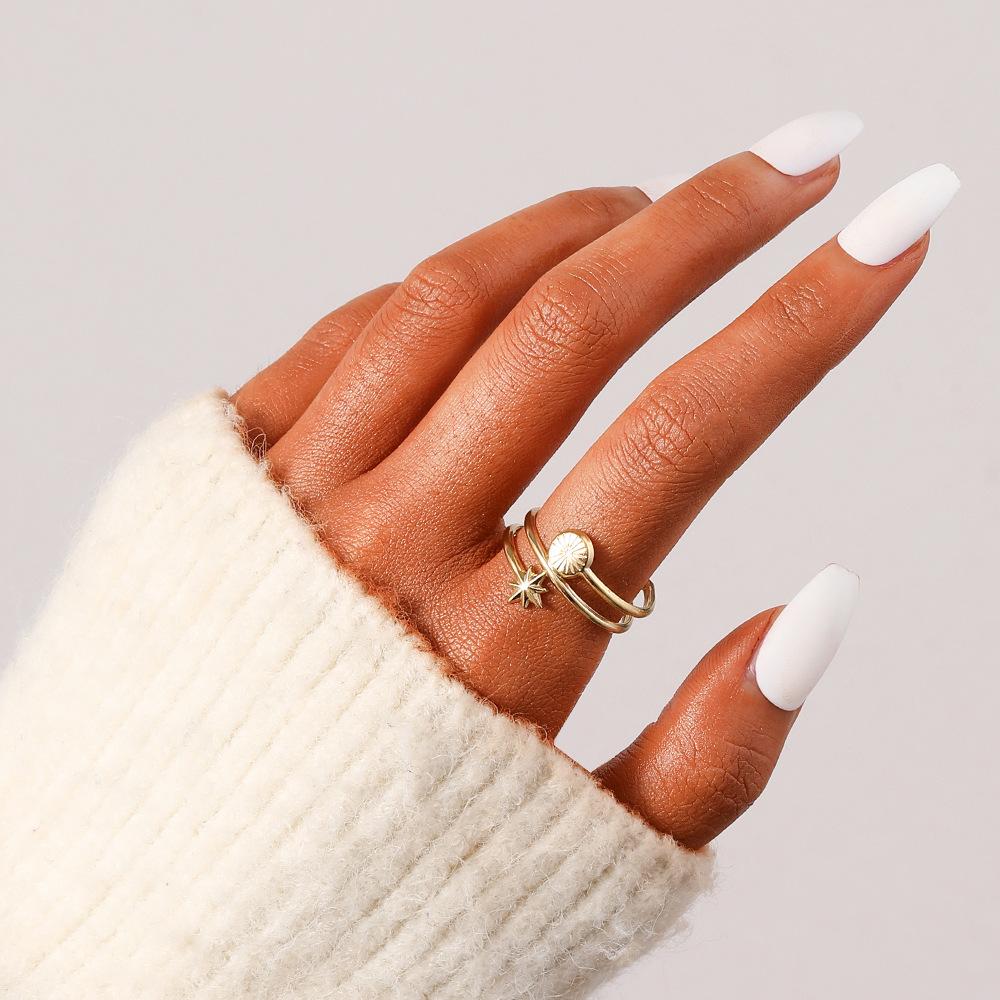 Jewelry Light Luxury Design Stainless Steel Open Stars Sun Adjustable Ring