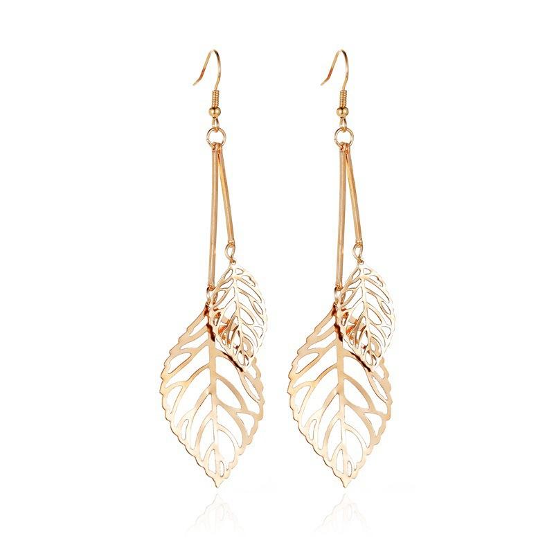 Temperament Hollow Leaf Earrings Exaggerated Metal Long Tassel Earrings Mori Retro Ear Jewelry Women