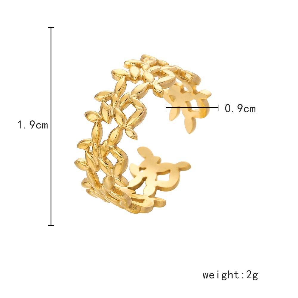 Trendy small fresh stainless steel opening hollow flower adjustable ring