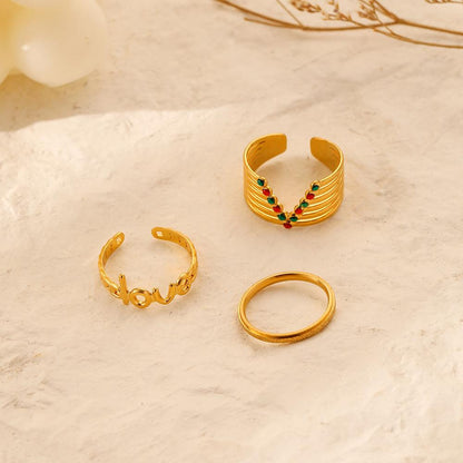 Fashion Simple Versatile Ladies Stainless Steel Opening LoveV Oil Drop Set Ring