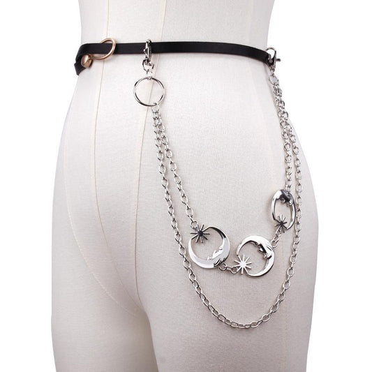 Jewelry punk metal crescent moon geometric chain pants chain hip-hop trendy cool all-match waist chain for men and women