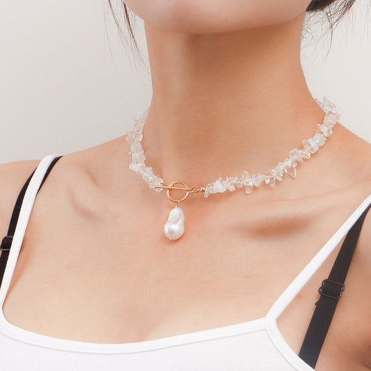 Jewelry Large Shaped Pearl OT Buckle Necklace Femininity Fashion Transparent White Turquoise Necklace