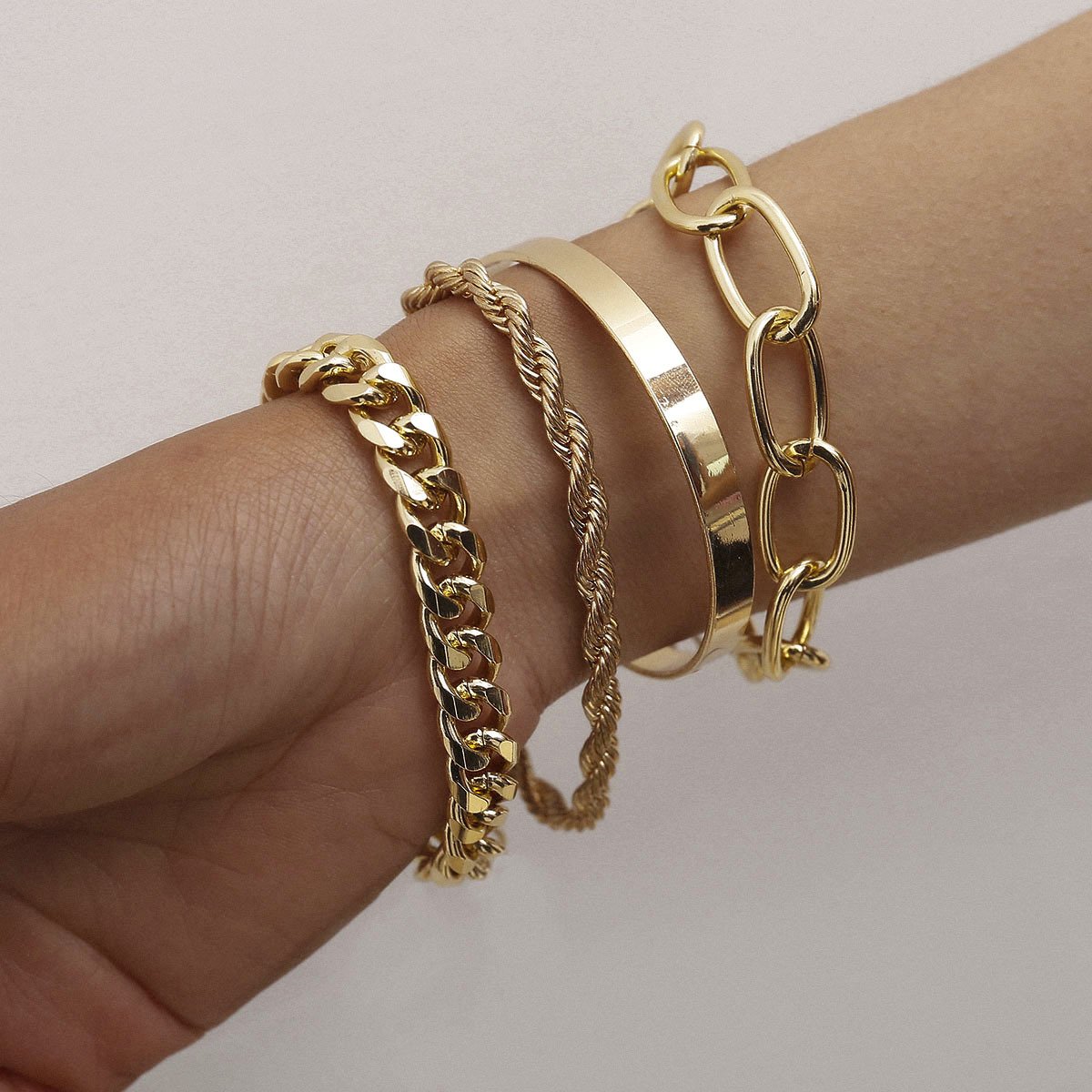 Jewelry Smooth C-shaped Mixed Twist Chain Bracelet Simple Thread Exaggerated O-Chain Set Bracelet