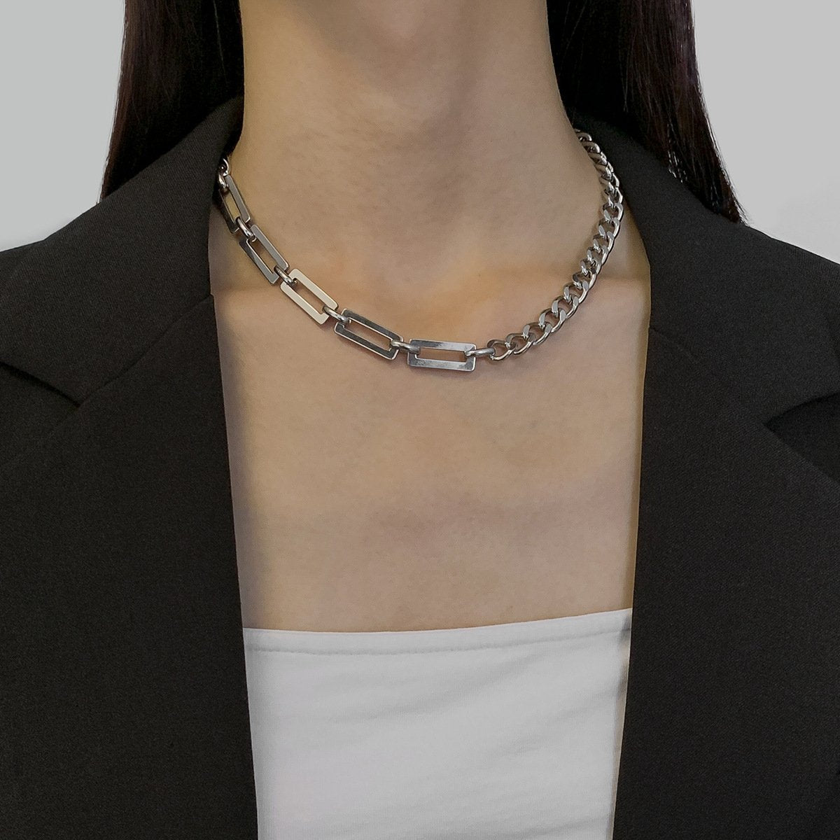 Hip-hop street titanium steel chain splicing necklace trendy brand cold personality all-match collarbone necklace for men and women