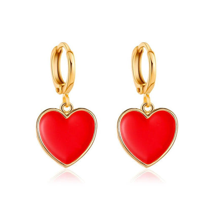 Sweet and playful red little heart earrings simple vitality girl peach heart earrings temperament internet celebrity earrings