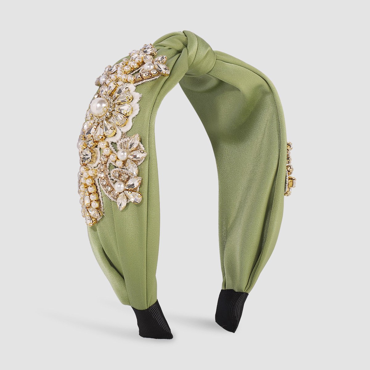 F4143 Exaggerated geometric hair hoop imitation pearl rhinestone wide edge knotted head hoop personality light luxury heavy industry hairpin