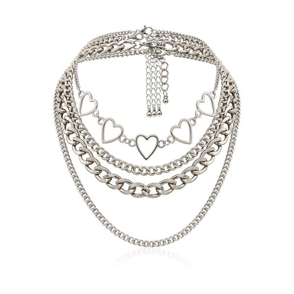 Jewelry Hip Hop Punk Chain Multilayer Necklace Fashion Simple Peach Heart Chain Necklace Women