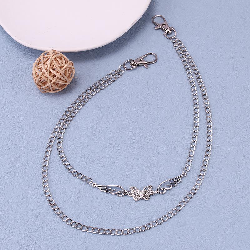 Female cool ins pants chain accessories punk jeans decoration fashion jk uniform check skirt diamond butterfly pants chain