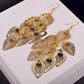 Long Hollow Leaf Earrings Fashion Metal Earrings