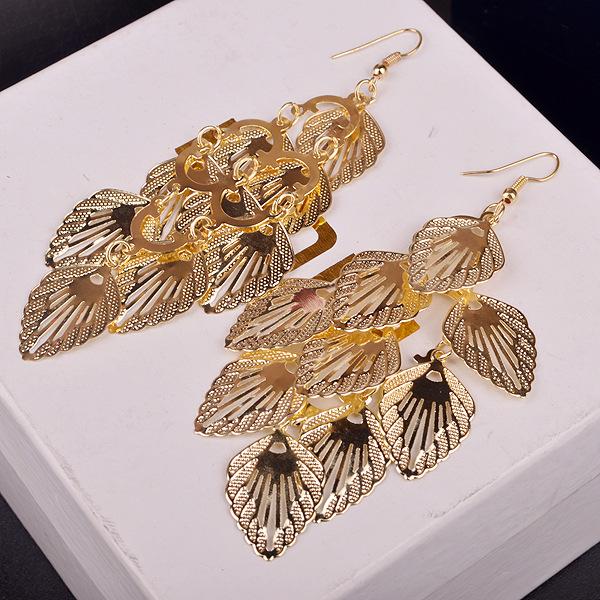 Long Hollow Leaf Earrings Fashion Metal Earrings