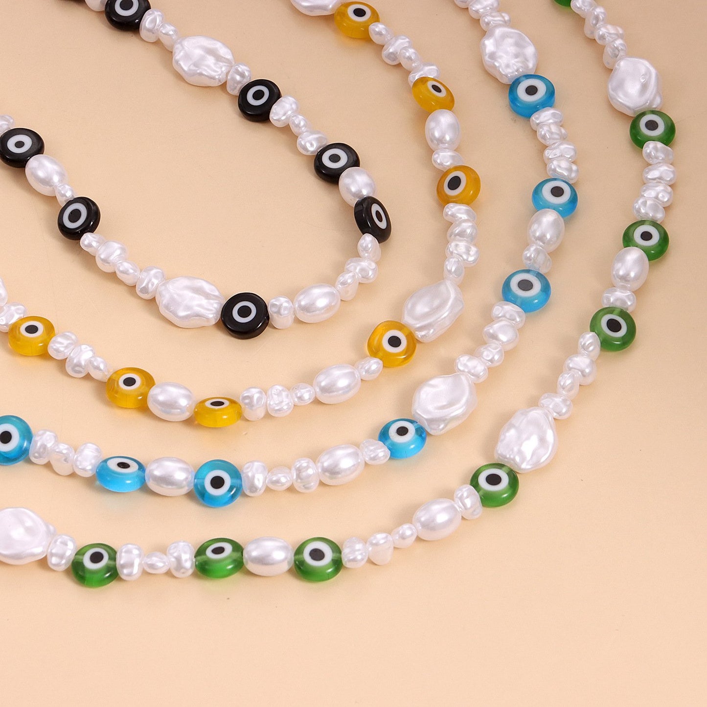 Jewelry simple and irregular pearl eye necklace personality trendy color devil's eye necklace