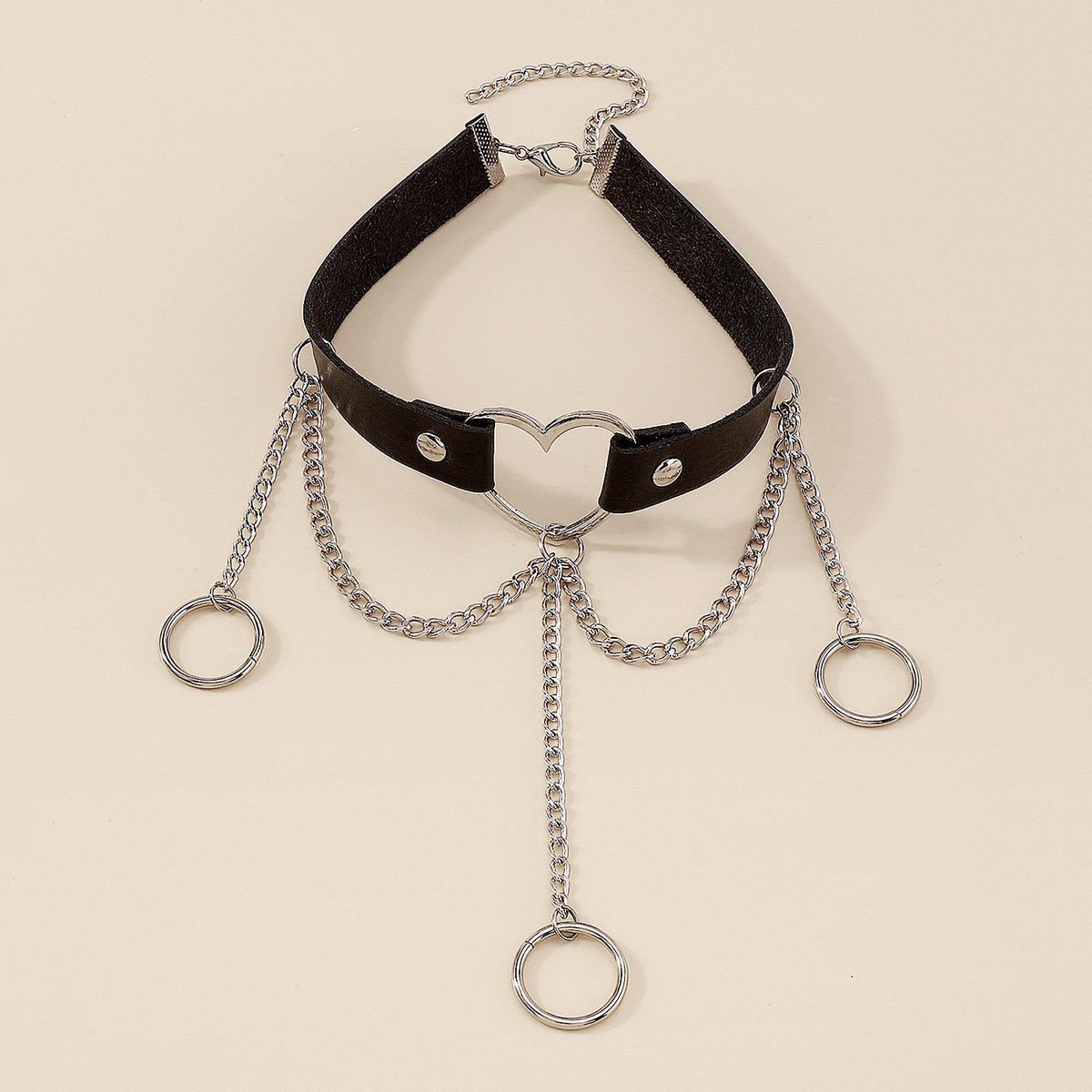 N1698 Harajuku Personality Collar Necklace Heart Circle Chain Tassel Geometric Leather Necklace Female