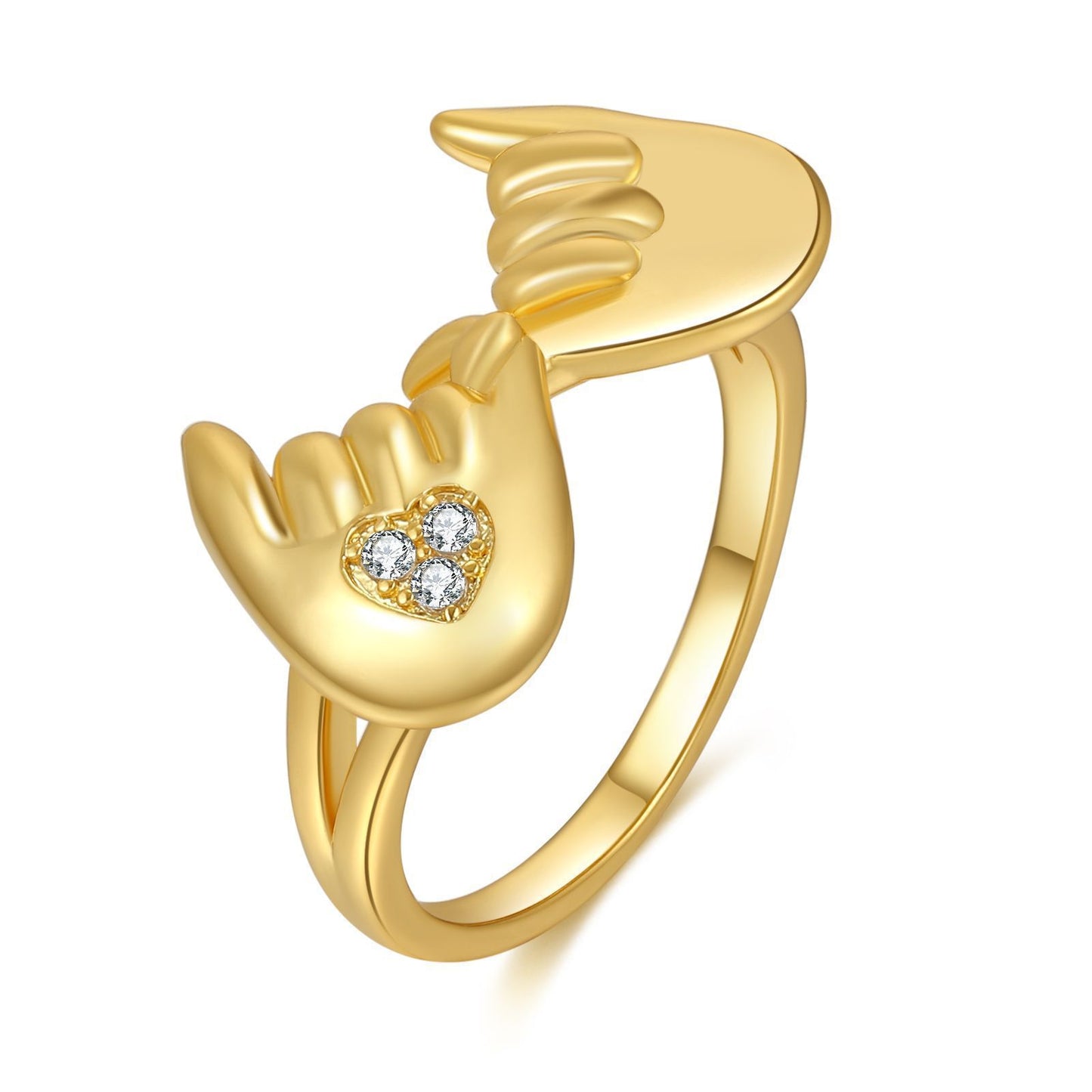 Creative golden zircon hand in hand ring fashion retro hook couple ring jewelry
