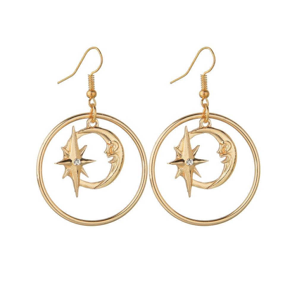 Vintage Alloy Star Moon Earrings Fashion Round Earrings Women Accessories