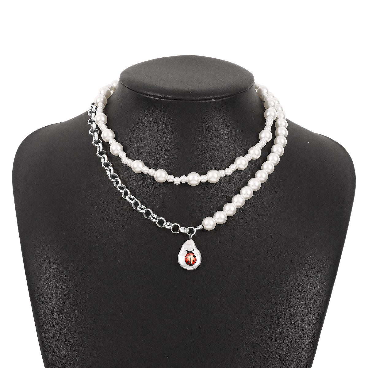 N1115 Xiaoxiang Net Red Necklace Women's Mosaic Pearl Cute Drop Oil Necklace Atmospheric Elegant Geometric Necklace