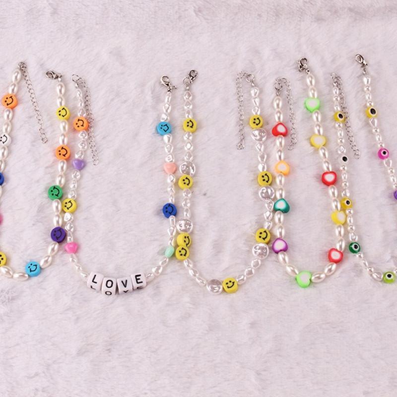 Xiaoxiang temperament imitation pearl acrylic glass necklace collarbone chain femininity short necklace trendy jewelry