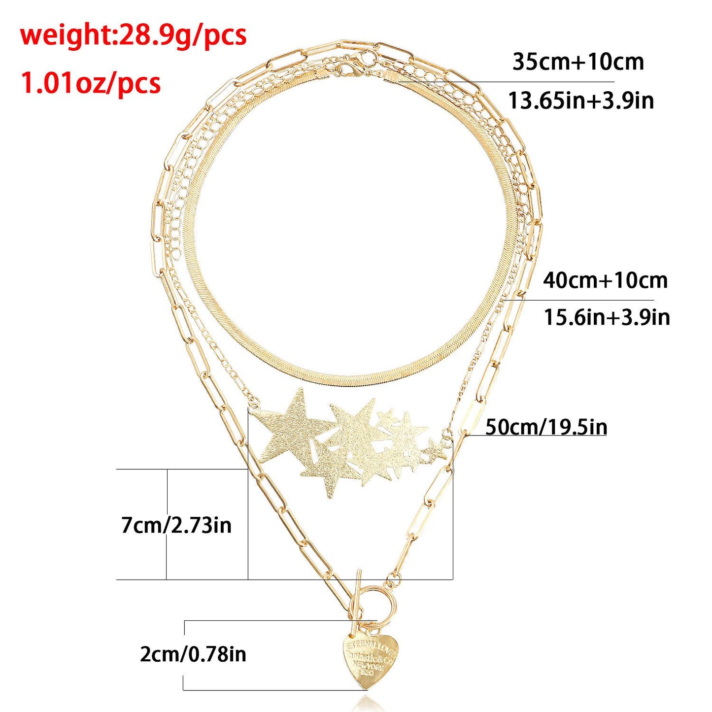 Retro fashion multi-layered simple love five-pointed star pendant necklace ins clavicle chain jewelry